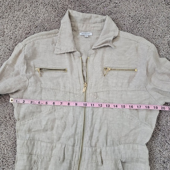 We Wore What Womens Linen Utility Jumpsuit Size M Boiler Suit Zip Front Neutral - Picture 5 of 12